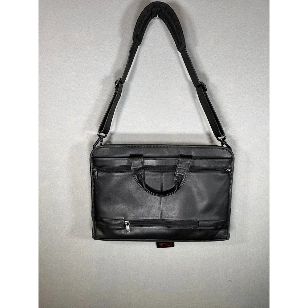 Tumi Alpha Leather Expandable Organizer Briefcase Black 96011D4 Laptop Bag Mens